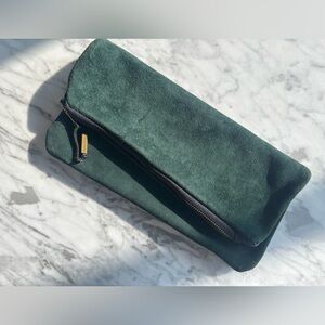 Forest Green Suede Clutch with zipper closure